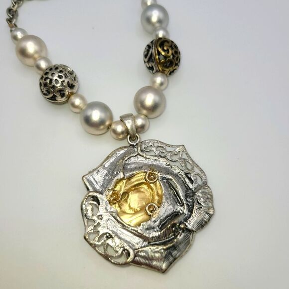 EFM Rose necklace Silver and Gold Rose Pendant Necklace - Picture 6 of 10